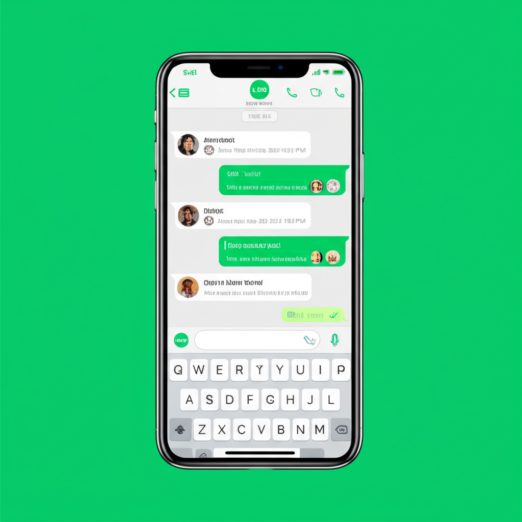 LINEアプリのインターフェースが表示されたスマートフォンのイラスト