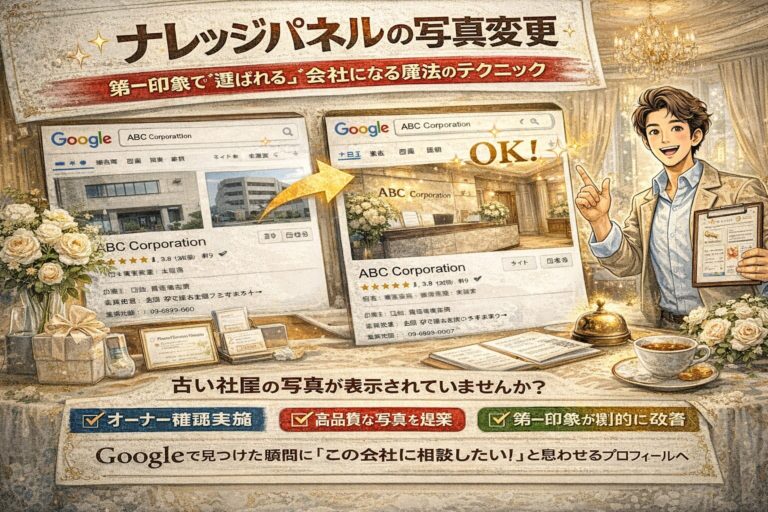ナレッジパネルの写真変更で第一印象を改善し信頼度と集客力を高める方法を解説する企業ブランディングイメージ画像